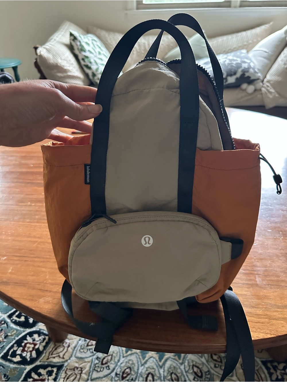 EUC lululemon athletica Two-Tone Tan and Rust Backpack w removable waist pack